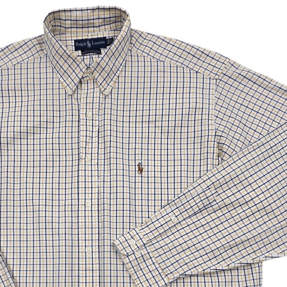 Ralph Lauren Other - Ralph Lauren Yarmouth Mens 17.5 36/37 Flesh Pony Oxford Shirt Navy Yellow Check